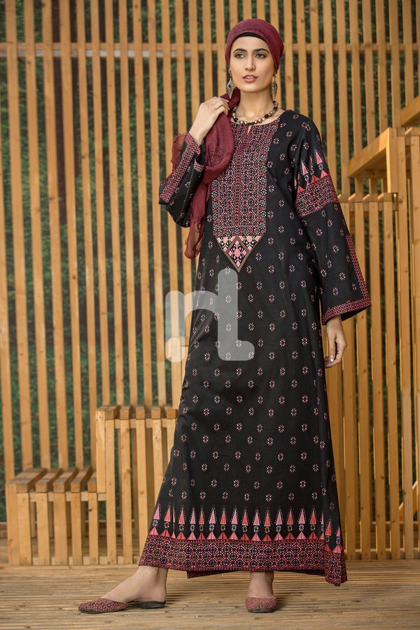 DS19-30 Black Digital Printed Stitched Lawn Jalabiya - 1PC - Nishat Linen UAE