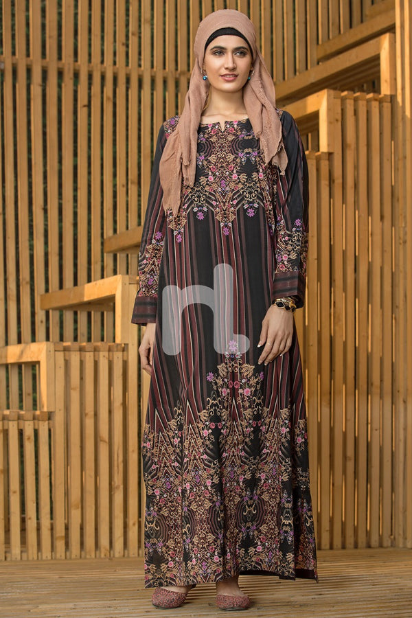 DS19-32 Black Printed Stitched Lawn Jalabiya - 1PC - Nishat Linen UAE