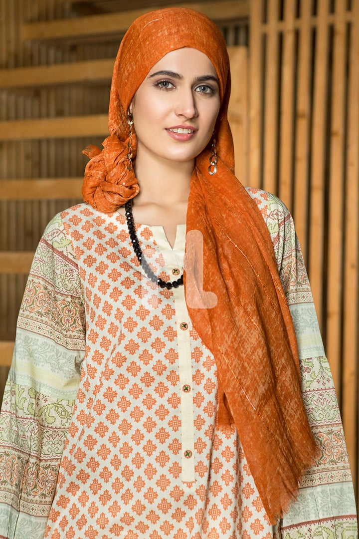 DS19-40 Orange Digital Printed Stitched Lawn Jalabiya - 1PC - Nishat Linen UAE