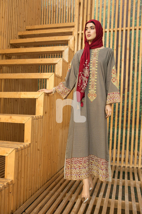 DS19-44 Brown Digital Printed Stitched Lawn Jalabiya - 1PC - Nishat Linen UAE