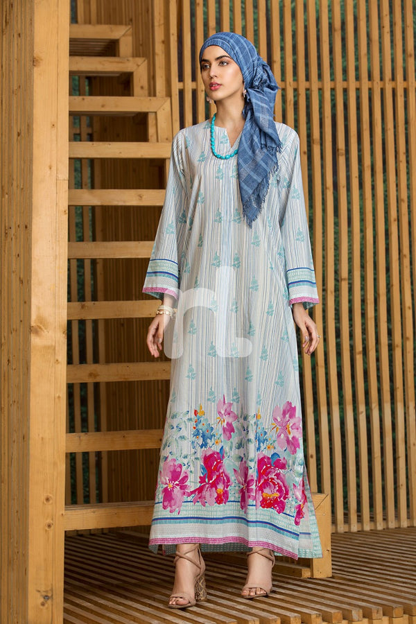 DS19-48 Blue Digital Printed Stitched Lawn Jalabiya - 1PC - Nishat Linen UAE