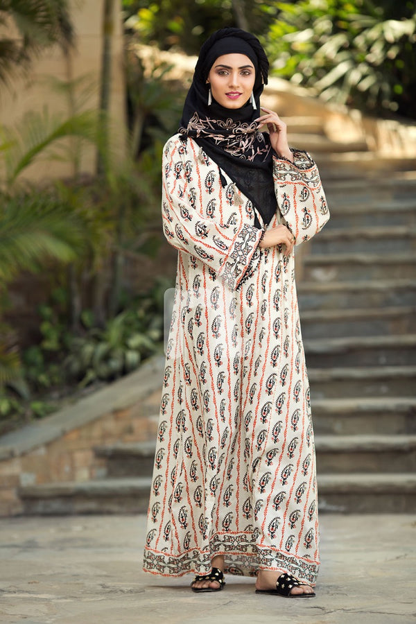 DS19-56 Off White Digital Printed Stitched Jalabiya - 1PC - Nishat Linen UAE