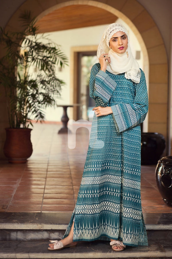 DS19-61 Sea Green Digital Printed Stitched Lawn Jalabiya 1PC - Nishat Linen UAE