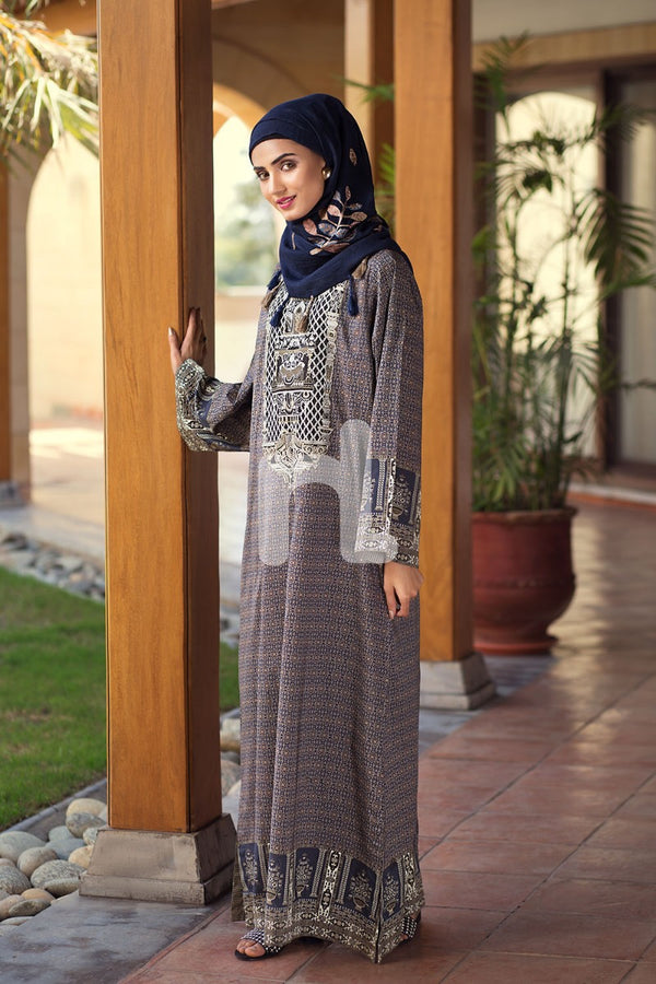 DS19-65 Blue Digital Printed Stitched Jalabiya - 1PC - Nishat Linen UAE