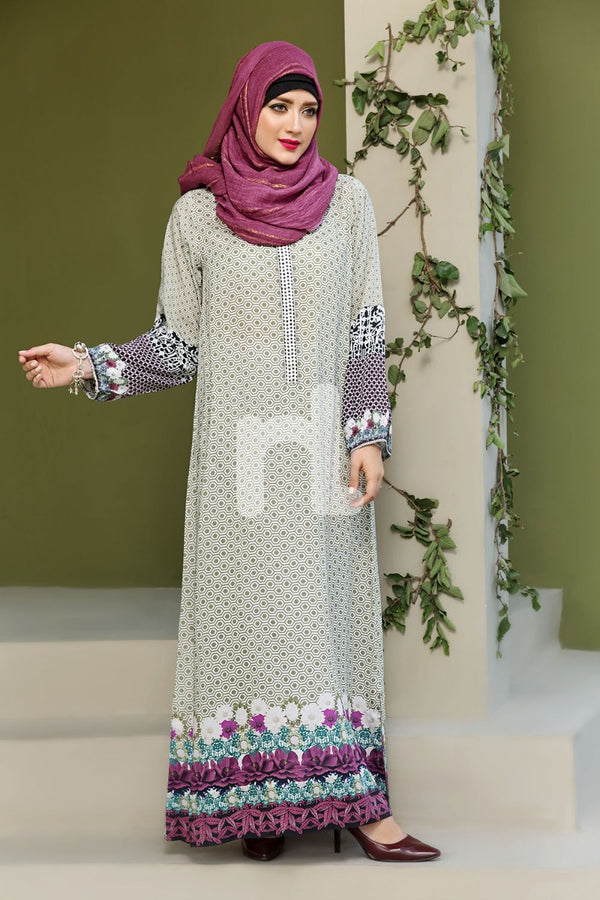 DSW19-100 Light Green Digital Printed Stitched Lawn Jalabiya - 1PC - Nishat Linen UAE