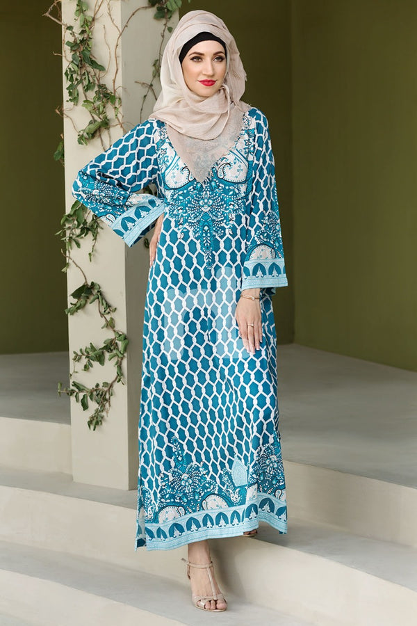 DSW19-77 Blue Digital Printed Stitched Lawn Jalabiya - 1PC - Nishat Linen UAE