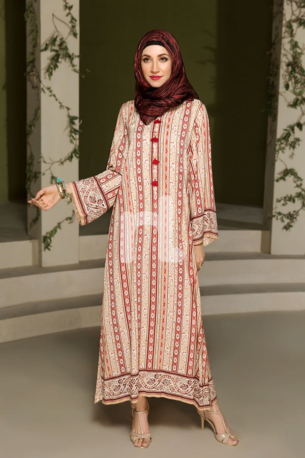 DSW19-84 Peach Digital Printed Stitched  Jalabiya – 1PC - Nishat Linen UAE