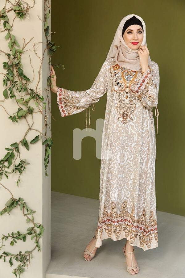 DSW19-85 Brown Digital Printed Stitched  Jalabiya – 1PC - Nishat Linen UAE