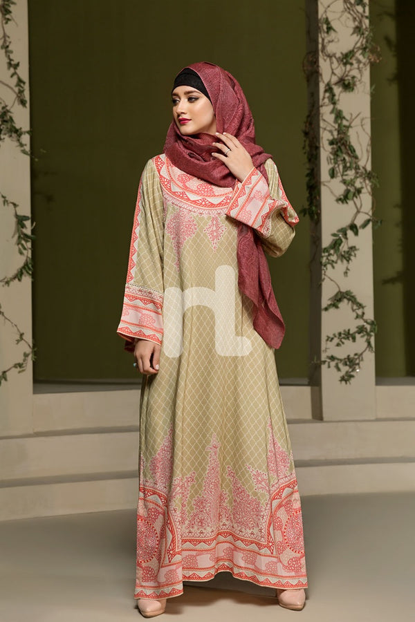 DSW19-95 Green Digital Printed Stitched  Jalabiya – 1PC - Nishat Linen UAE