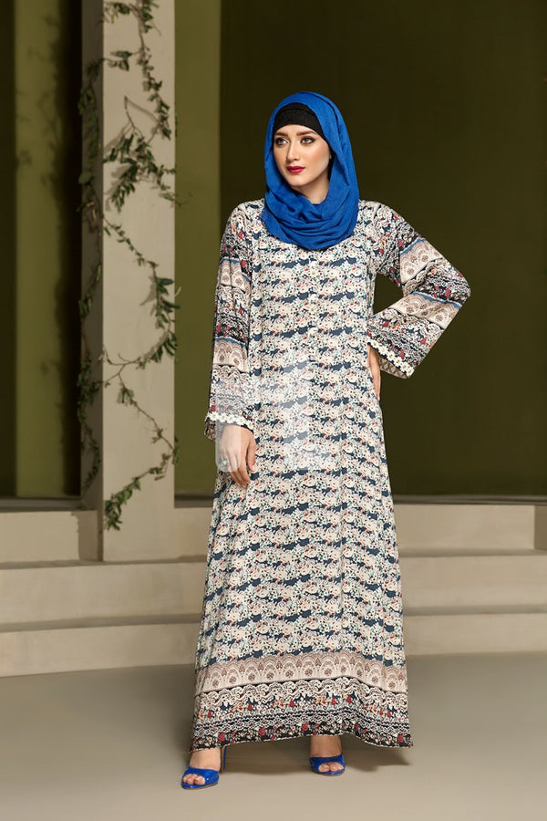 DSW19-97 Blue Digital Printed Stitched  Jalabiya – 1PC - Nishat Linen UAE