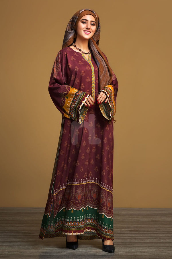 DW19-50 Maroon Printed Stitched Jalabiya – 1PC - Nishat Linen UAE